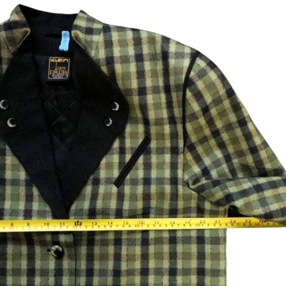 Vintage 90s wool checkered olive green and black blazer jacket, Plus size - Picture 15 of 16